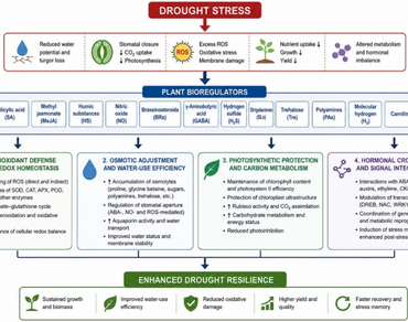 Antioxidant defense, Climate resilience, Hormonal crosstalk, Osmotic adjustment, Photosynthesis, Stress signaling